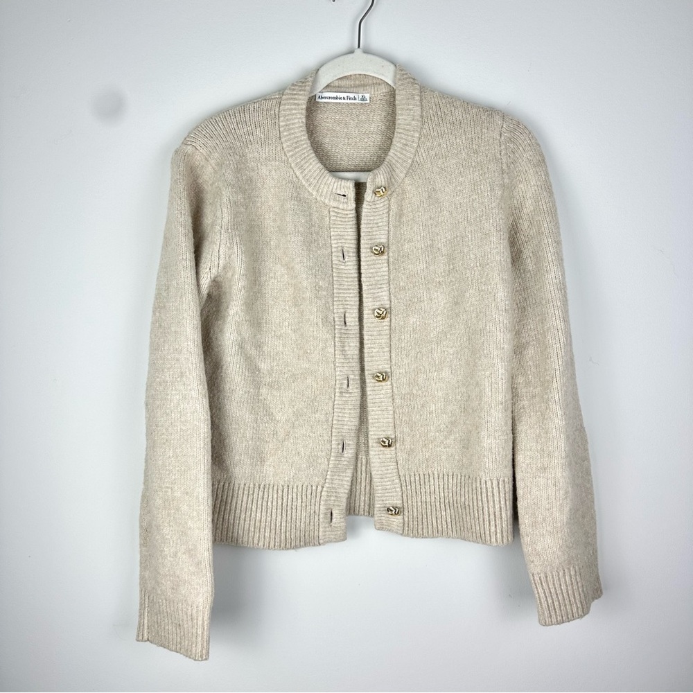 Abercrombie Fitch Old Money Knit Cream Gold Button Cardigan Women’s Size XS